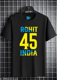 Black cotton half sleeve regular fit Rohit Sharma t-shirt, Uniplanet Store men's printed cotton round neck tee with short sleeves, India origin