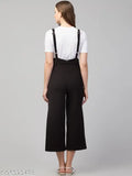 Black polyester dungaree with white t-shirt for women, solid pattern on Indian clothing