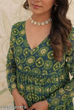 KALKI Green4: Printed Georgette kurta set with Palazzos, Indian ethnic wear for women, long sleeves