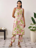 Rayon print net kurta set with matching bottomwear, three-quarter sleeves, GIFT OF GOODNESS