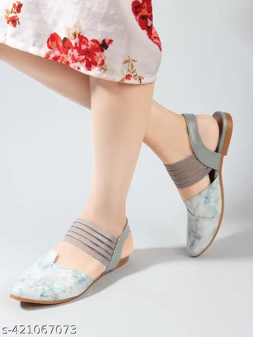 Synthetic leather white printed ballerinas for easy slip-on, Indian origin