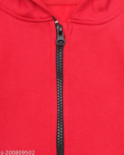 Cotton blend fleece hoodie for kids winter wear, solid color, long sleeves, sizes range from 2-3 to 14-15 years, made in India