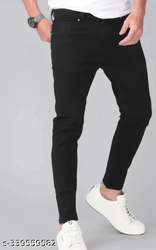 Men's black Cotton Blend Dashing jeans - Stretchable, comfortable fit, versatile style, exceptional value. High-quality black jeans for men under 400 rupees, available in sizes 26, 28, 30, and 32 (waist 28/30/32, length 39 in, hip 30/32/34). Made in India