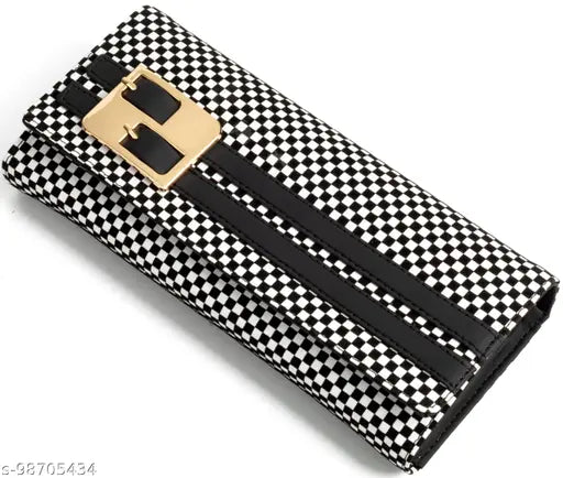 Synthetic checked velvet hand clutch for women & girls, features 4 card slots & free size