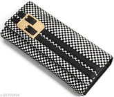 Synthetic checked velvet hand clutch for women & girls, features 4 card slots & free size