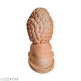 Handcrafted terracotta Buddha statue with joined hands, 7.5cm tall and 8.5cm wide, made from natural clay, artisanal Indian artifact on display