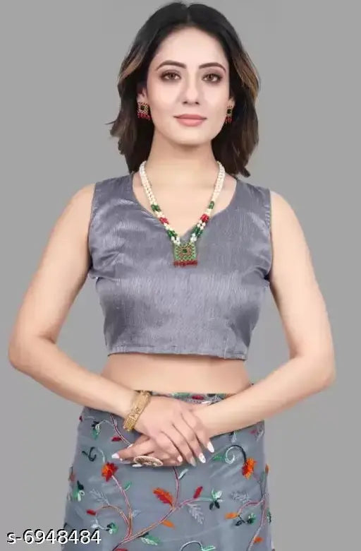 Embroidered cut work net saree with separate cotton blouse, free size Indian traditional attire