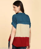 Multicolor tie-dye rayon staple top, vibrant women's fashion in short sleeves, India origin