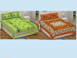 Fine cotton botanical Sanganeri bedsheets, 4 pillow covers included for adult summer use, made in India