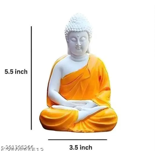 Handcrafted orange polymarble meditation Buddha statue, 14 cm tall