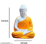 Handcrafted orange polymarble meditation Buddha statue, 14 cm tall
