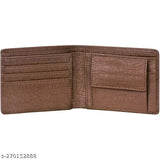 Brown artificial leather men's wallet with 3 card slots, textured pattern, bi-fold closure, and multiple compartments. Durable and portable for casual evening/party events or travel