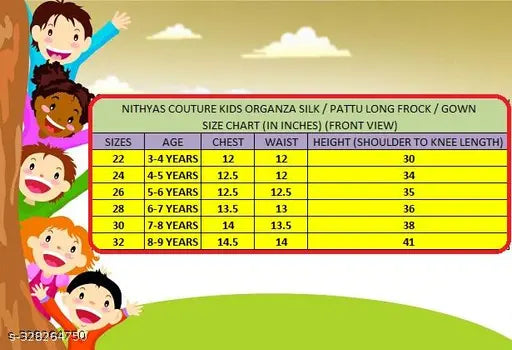 Kids designer silk organza long gown with mirror work embroidery and zari border, 3-4 years size, Indian ethnic wear