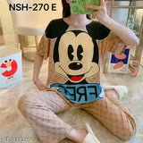 Satin half-sleeve ladies summer nightsuit, soft feeling imported pajama set in plain colors