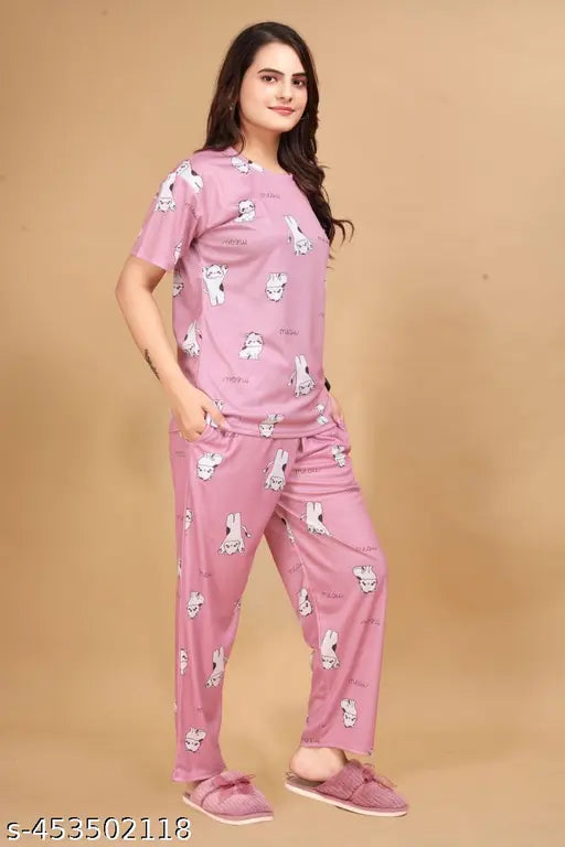 Women's printed co-ords set, polycotton night suit and dress T-shirt pyjama combo on lowest price. Printed pattern long sleeve top and bottom