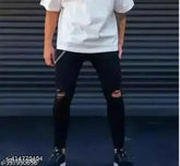 Cotton blend solid knee-cut jeans for men, perfect fit from CSURGO by Shriradhe Enterprises