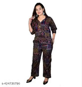 Rayon three-quarter sleeve printed crop shirt and wide-leg pants jumpsuit for women, India-made fashion for girls