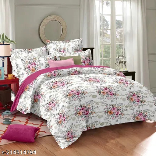 Cotton-blend queen size 4pc comfort set: 1 bedsheet, 1 comforter, 1 pair of pillows in attractive bag - Indian origin