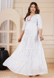 Rayon printed ambroidery kurta with three-quarter sleeves, vibrant Indian traditional wear for women