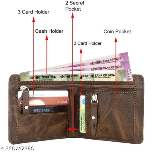 PU leather men's wallet by Doul, sleek design with 2 compartments, high-quality, durable, free size (11cm x 9cm), ideal for gents