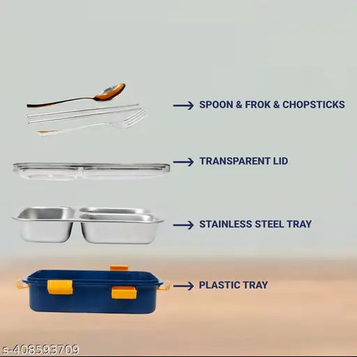 Stainless steel, BPA-free 3-compartment leak-proof lunch box (750ml blue) - ideal for school kids & adults with portion control & thermal technology