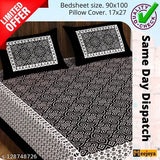 Indian cotton Sanganeri traditional flat sheets, 160 thread count, set includes 2 pillow covers