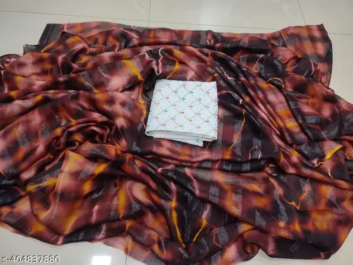 Blue chiffon shibori printed saree with embellished net blouse, free size, origin India