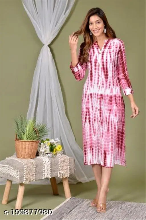 Rayon A-line tye dye kurti with three-quarter sleeves and printed pattern, XL (Bust Size: 42in, Size Length: 46in)