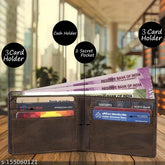 Brown premium artificial leather bi-fold wallet, 2 compartments, solid pattern, free size (10cm x 5cm)