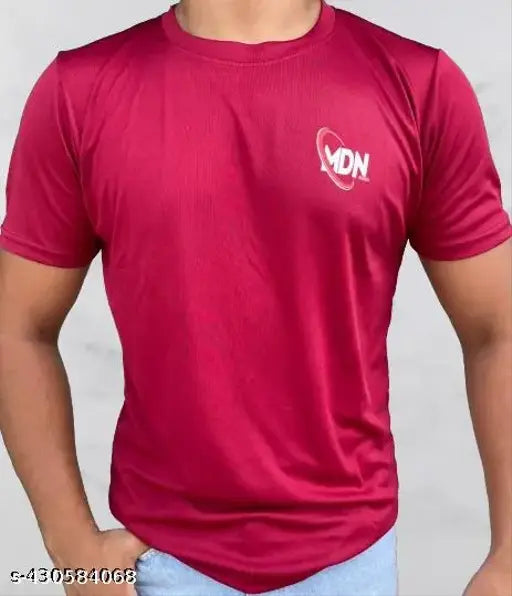 Blue polyester printed MDN FASHION men's round neck t-shirt for casual wear, suitable for size S