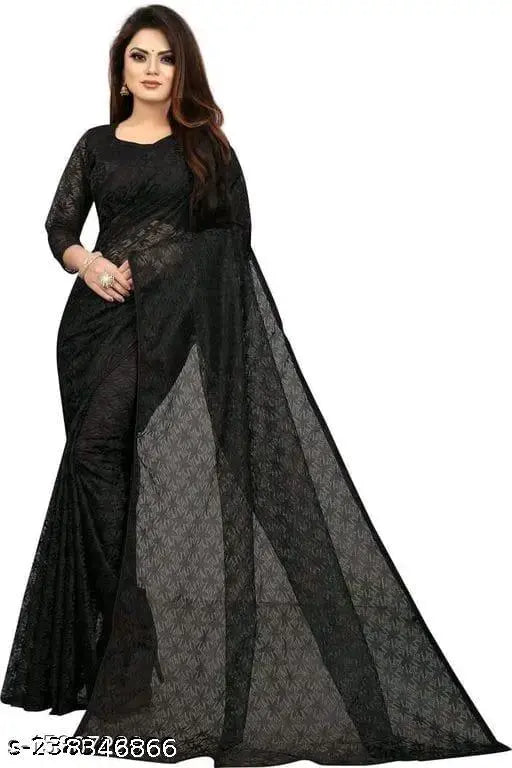 Golden net 5-star saree with matching blouse, self-designed Indian party wear