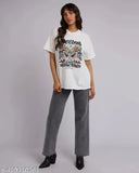 Chhorni oversize cotton t-shirt, white with butterfly print design, high-quality cotton blend for women's casual wear