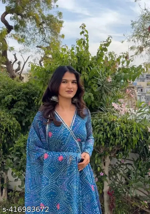 Georgette gown with dupatta set for women, printed net, long sleeves, Indian fashion wear on mannequin