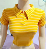 Striped striped net Lycra lining collar half baju msustar women's short sleeves, India origin