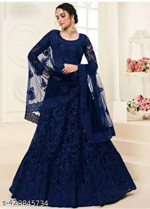 Embroidered net lehenga choli & dupatta set, free size, Indian fashion for women