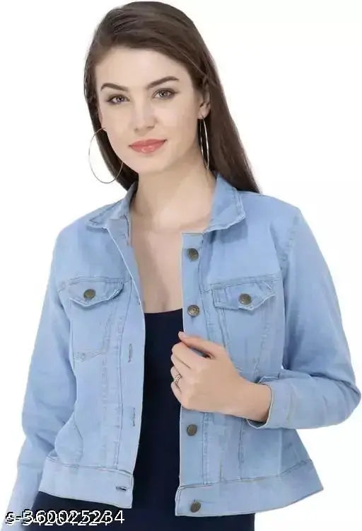 Trendy denim jacket with long sleeves, solid pattern, size XS/S or L from India