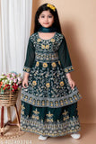 Green georgette embroidered lehenga, perfect for festive party wear for kids girls