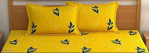 Glace cotton elastic fitted double bedsheet with floral pillow covers (Pack of 1) - upgrades bedroom style & comfort in summer