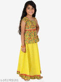 Yellow and red printed cotton one-shoulder Lehenga Choli for girls, checkered pattern, ready-to-wear, suitable for special occasions