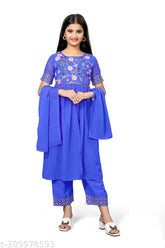 Georgette embroidered kurta set with dupatta for kids (ages 4-12), intricate front cut design, Indian craftsmanship