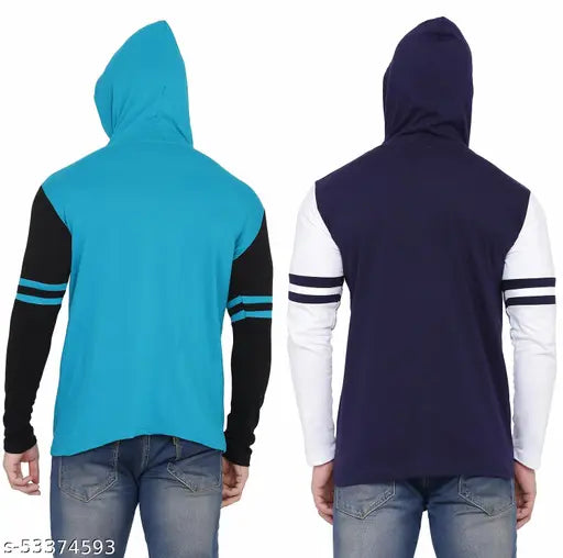 Multicolor cotton blend long sleeve hood neck T-shirt by Blisstone, great for casual outfits