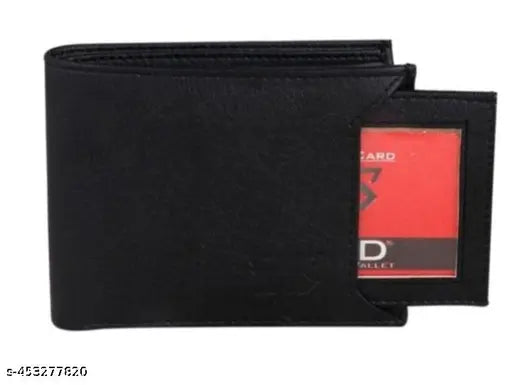 Black faux leather men's wallet, solid design with two compartments, free size, made in India