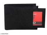 Black faux leather men's wallet, solid design with two compartments, free size, made in India