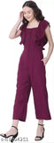 Crepe, solid-pattern women's jumpsuit (S: 34/44/28, M: 36/46/30). Fancy glamorous Indian jumpsuit on mannequin