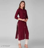 Rayon solid dyed straight kurta for women, three-quarter sleeves, single color, India-made fashion wear