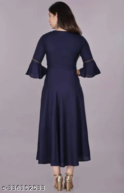 Navy Blue Rayon Flared Kurta for women - classic, comfortable, and versatile