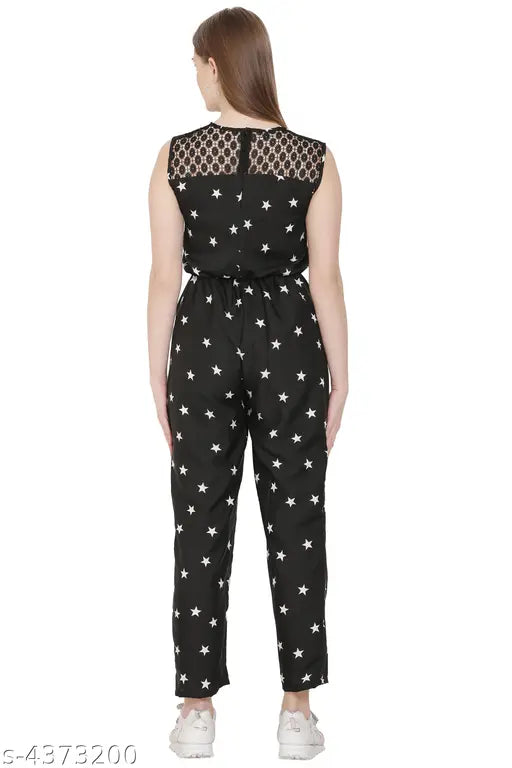 Printed net sleeveless poly crepe women's jumpsuit (L/XL), made in India