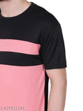 Black body striped polyster half-sleeve t-shirt set (3 pack: pink, white, light green) for men, India origin