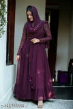 Elegant Georgette gown with embroidered floral patterns & dupatta, Indian-crafted luxury for special occasions