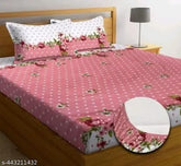 Aone Branded multi-colored cotton, elastic fitted double bedsheet (90x90in), with 2 pillow covers (17x26in), machine washable, breathable, moisture-wicking, and fast-drying